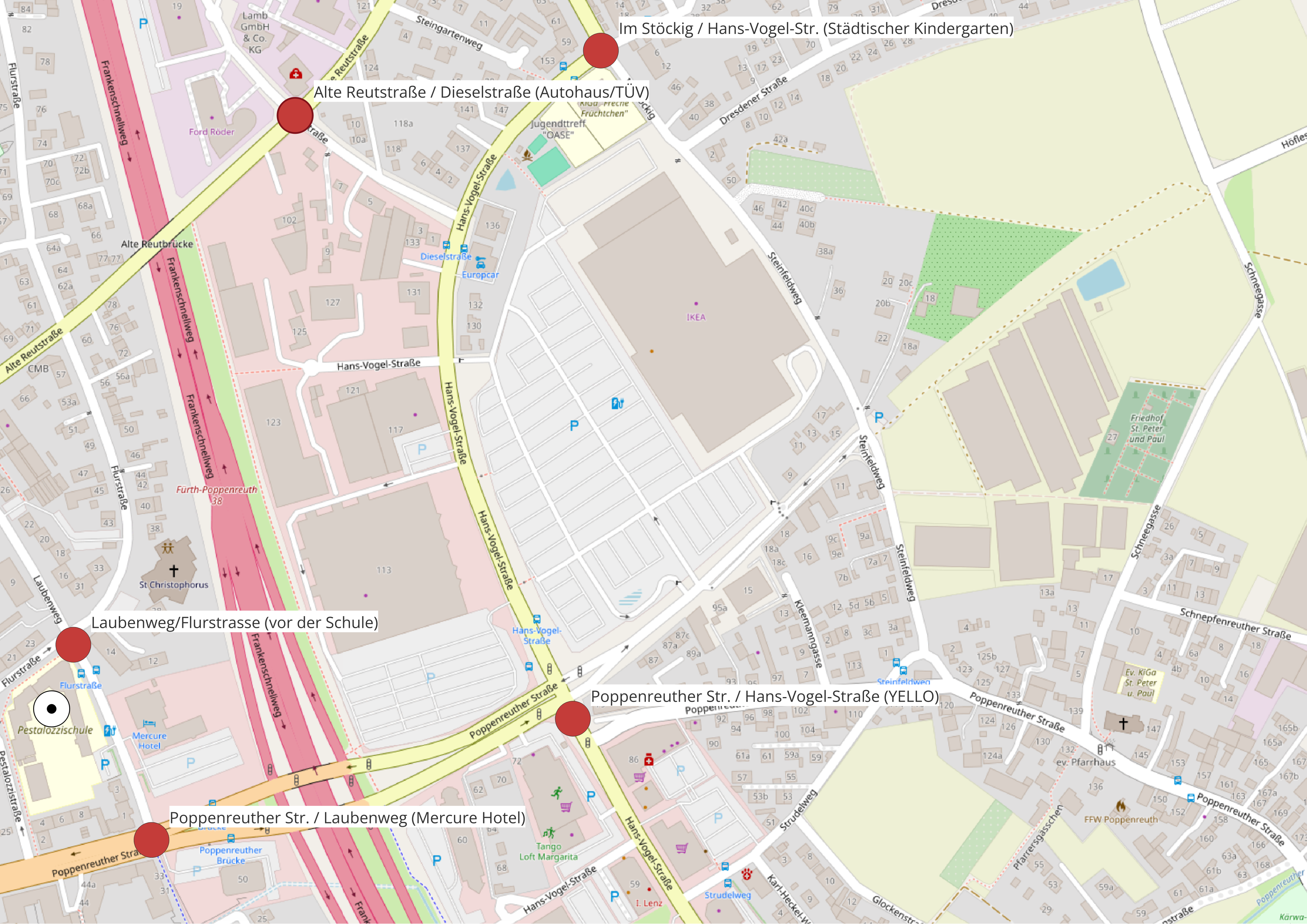 Karte der Standorte der Schulweghelfer